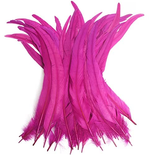 THARAHT 50PCS Rooster Coque Tail Feathers Bulk Natural 1214Inch 3035cm for Crafting Wedding Fly Tying Feather Party Performances DIY Decoration Rooster Tail FeatherHot Pink