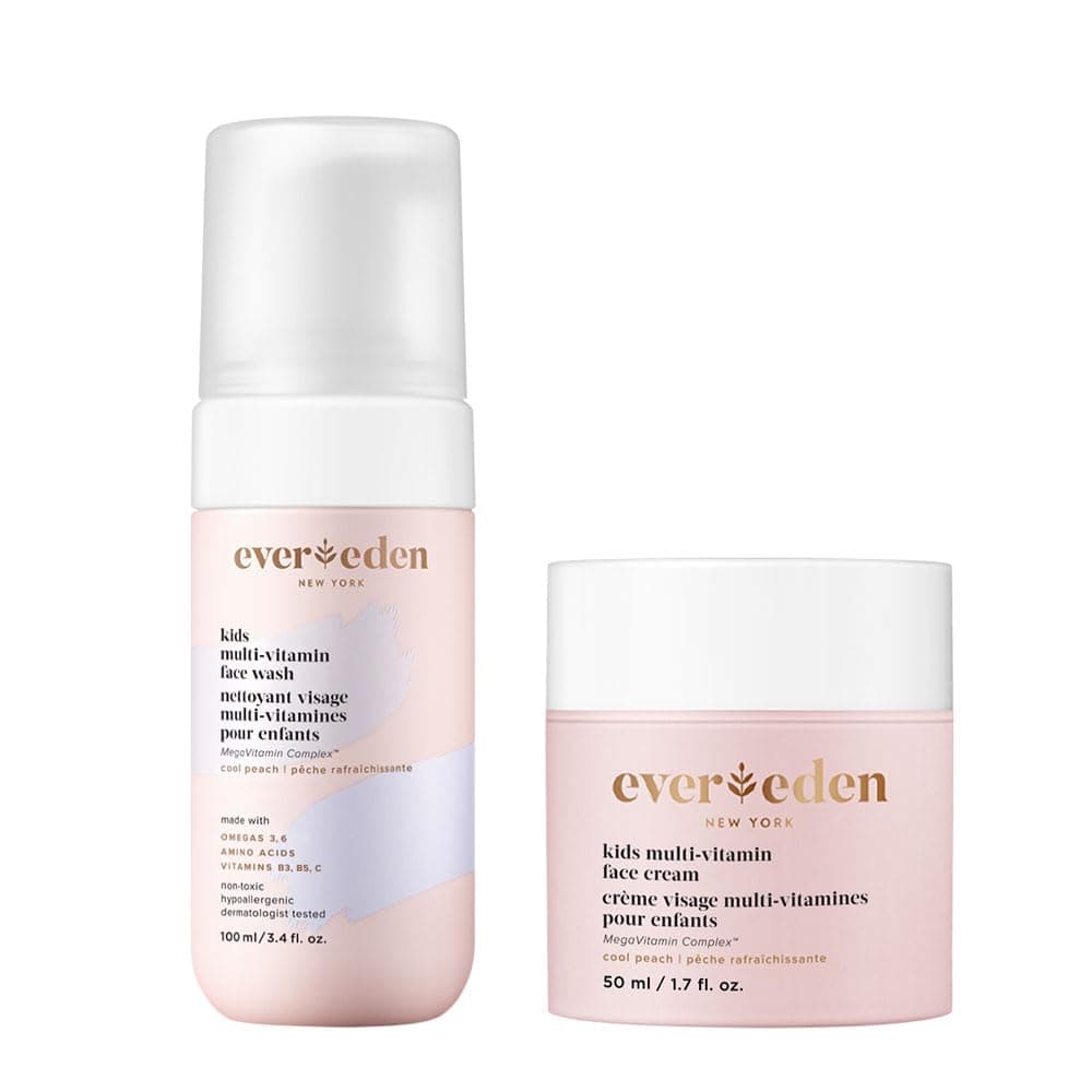 Evereden Kids Happy Face Duo Cool Peach MultiVitamin Face Wash Face Cream Set Clean Vegan Skin Care for Kids 3 Moisturizing Nourishing Protective