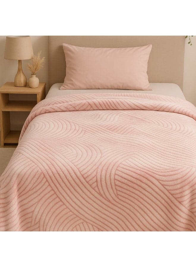 Elega Decor Jacquard Flannel Blanket – Double (200x220 cm) | Knitted Abstract Leaf Embossed | Pink | Ultra-Soft, All-Season Comfort