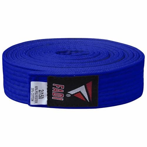 Fadi Sports Martial Arts Belt for Karate, Judo, Aikido and Taekwondo - Durable Cotton-Polyester Blend for Adults and Kids (Blue, 6)