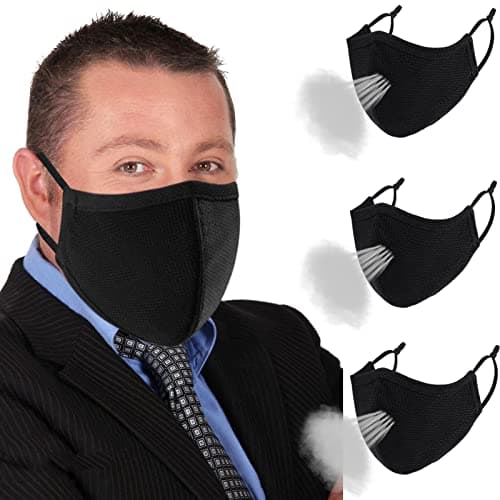 comfso Extra Large Face Masks,3Ply Black Face Mask for Men Adults with Big/Beard Face,Breathable Cloth Mouth Cover Adjustable