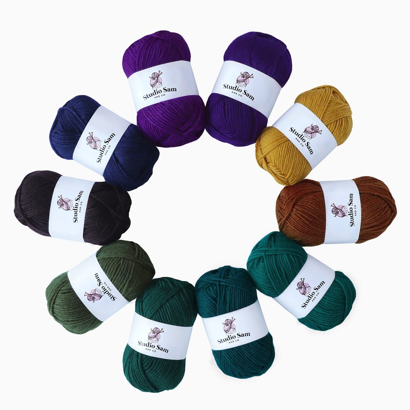 Studio Sam Acrylic Yarn Set Ten Large 50g Skeins Total 1030 Yards for All Knitting Crochet and Craft Projects Midnight Collection