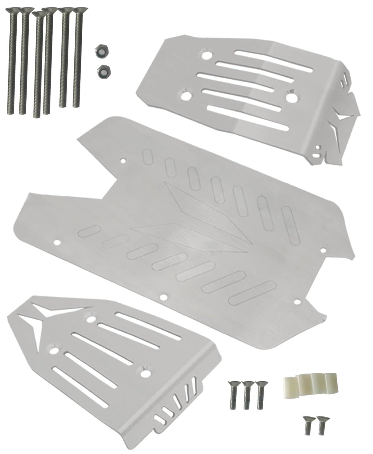 RCMYou Stainless Steel Front Center Rear Chassis Armor Skid Plate Set for 1/10 Vorteks 4x4 3S Blx 4WD,RC Upgrades Part Front Chassis & Center Chassis & Rear Chassis Hop Ups,Silver,Upgrade 2022