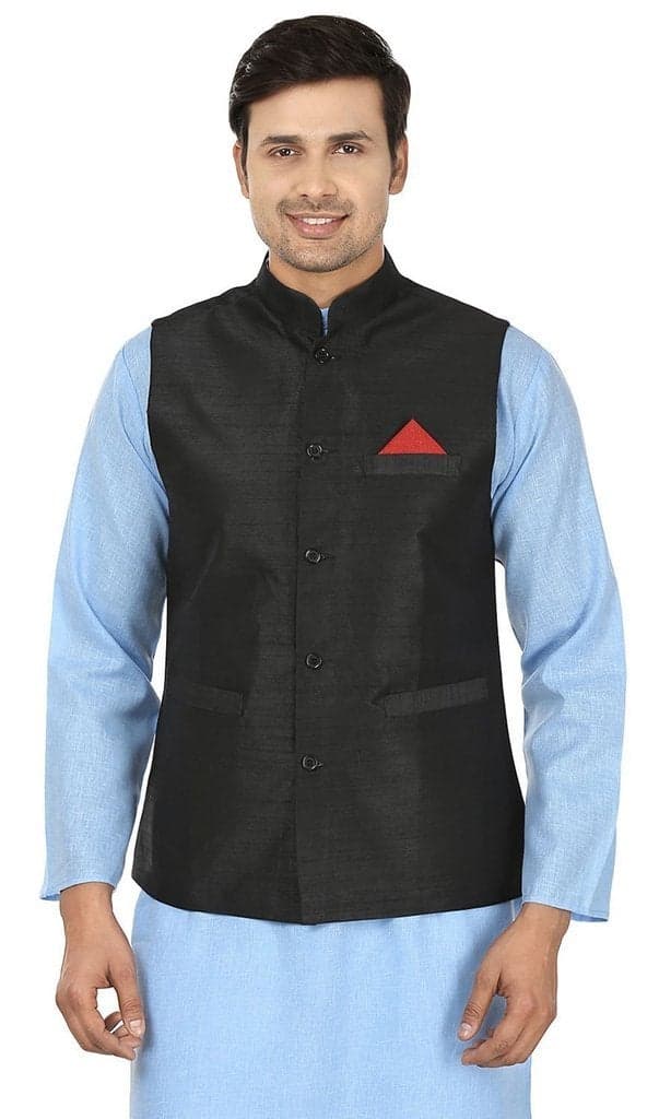 Royal Kurta Men's Black Silk Blend Jacket