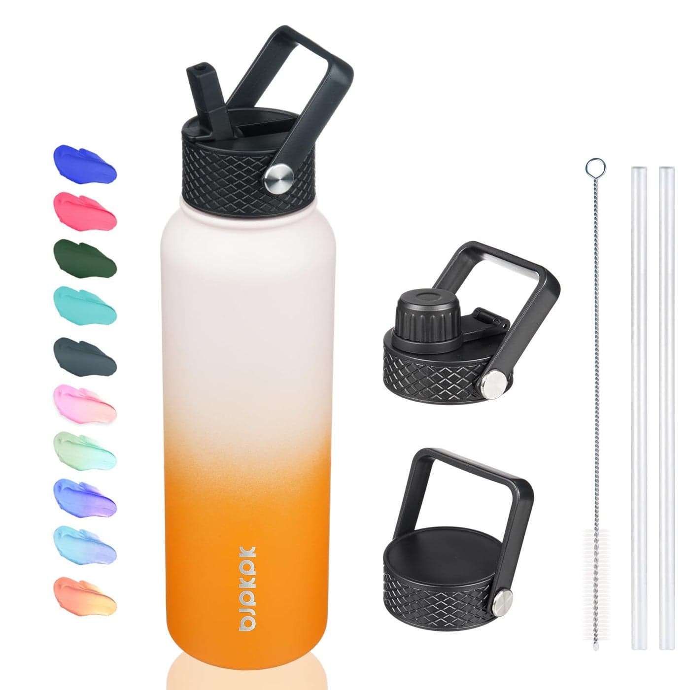 BJPKPK Insulated Water Bottles with Straw Lid 40oz Stainless Steel Water Bottles with 3 Lids BPA Free Leakproof Thermos Tumblers Cups for Sports Gym Coral