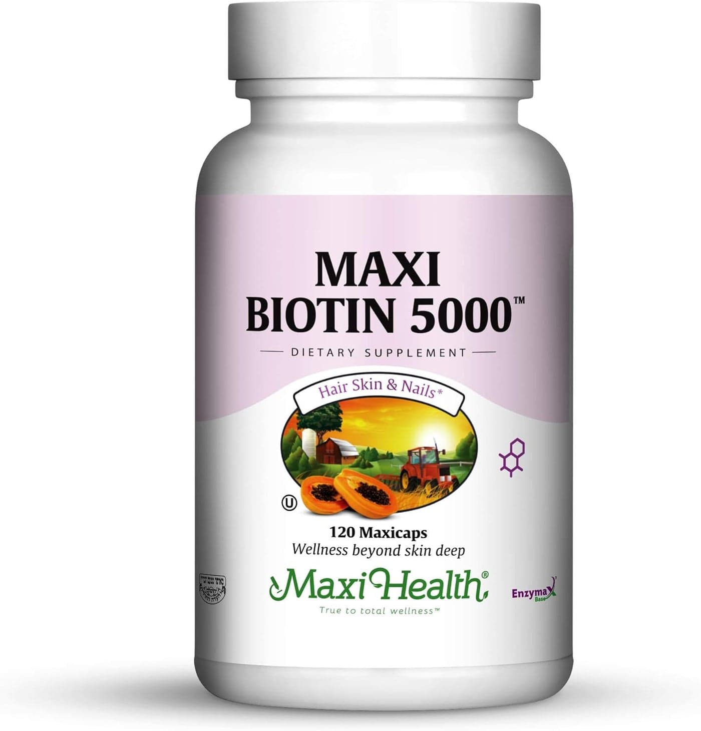 Maxi Health Biotin 5000 mcg Hair Growth Supplement for Health and Beauty Hair Skin Nails Vitamins 120 Vegetable Capsules