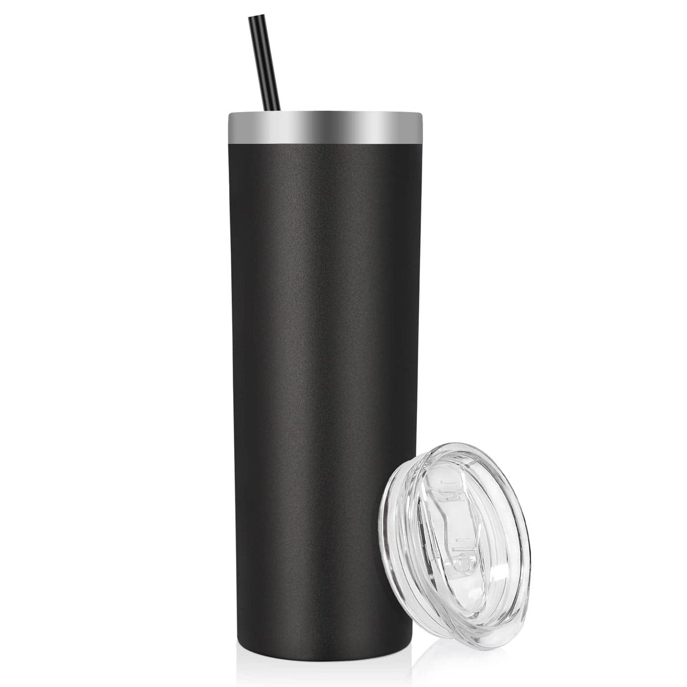 VEGOND Stainless Steel Skinny Tumbler 20 oz Vacuum Insulated Tumbler with Lid and Straw Double Wall Coffee Cup Travel Mug for Cold Hot Drinks Black 1 Pack