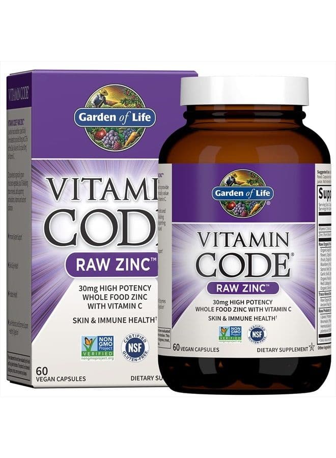 Zinc Supplements 30mg High Potency Raw Zinc and Vitamin C Multimineral Supplement, Vitamin Code Vitamins Trace Minerals & Probiotics for Skin Health & Immune Support, 60 Vegan Capsules