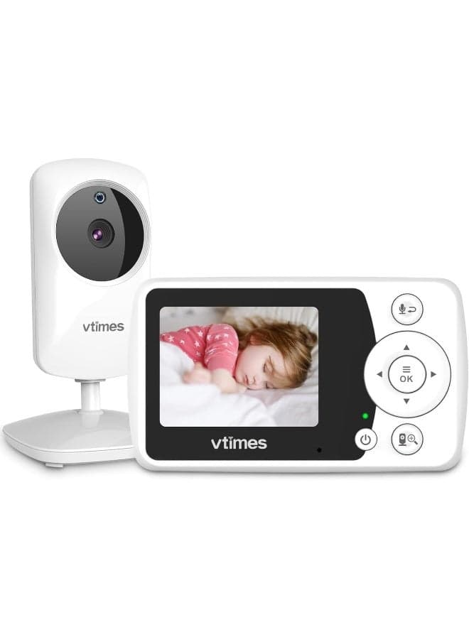 VTimes Baby Monitor with Camera and Audio, Video Baby Monitor No WiFi Night Vision, 2.4" LCD Screen Portable Baby Camera VOX Mode Pan-Tilt-Zoom Alarm and 1000ft Range