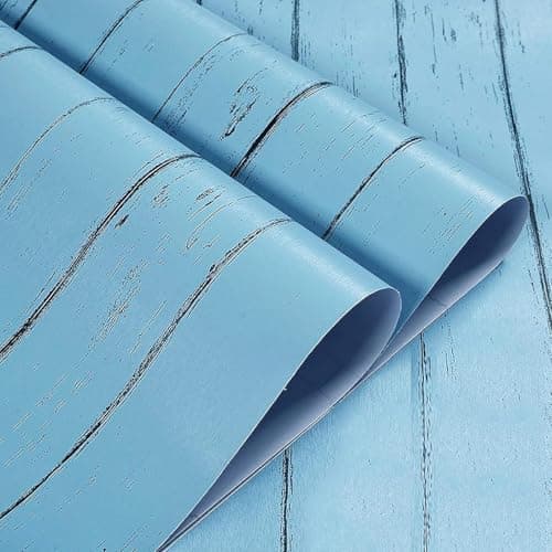 HOMEMATES Self-Adhesive Wallpaper Waterproof Old Furniture Vinyl Stickers Wooden Door Wardrobe Desktop PVC Wall Papers 45 X 304 CM- (Blue Wooden Planks)