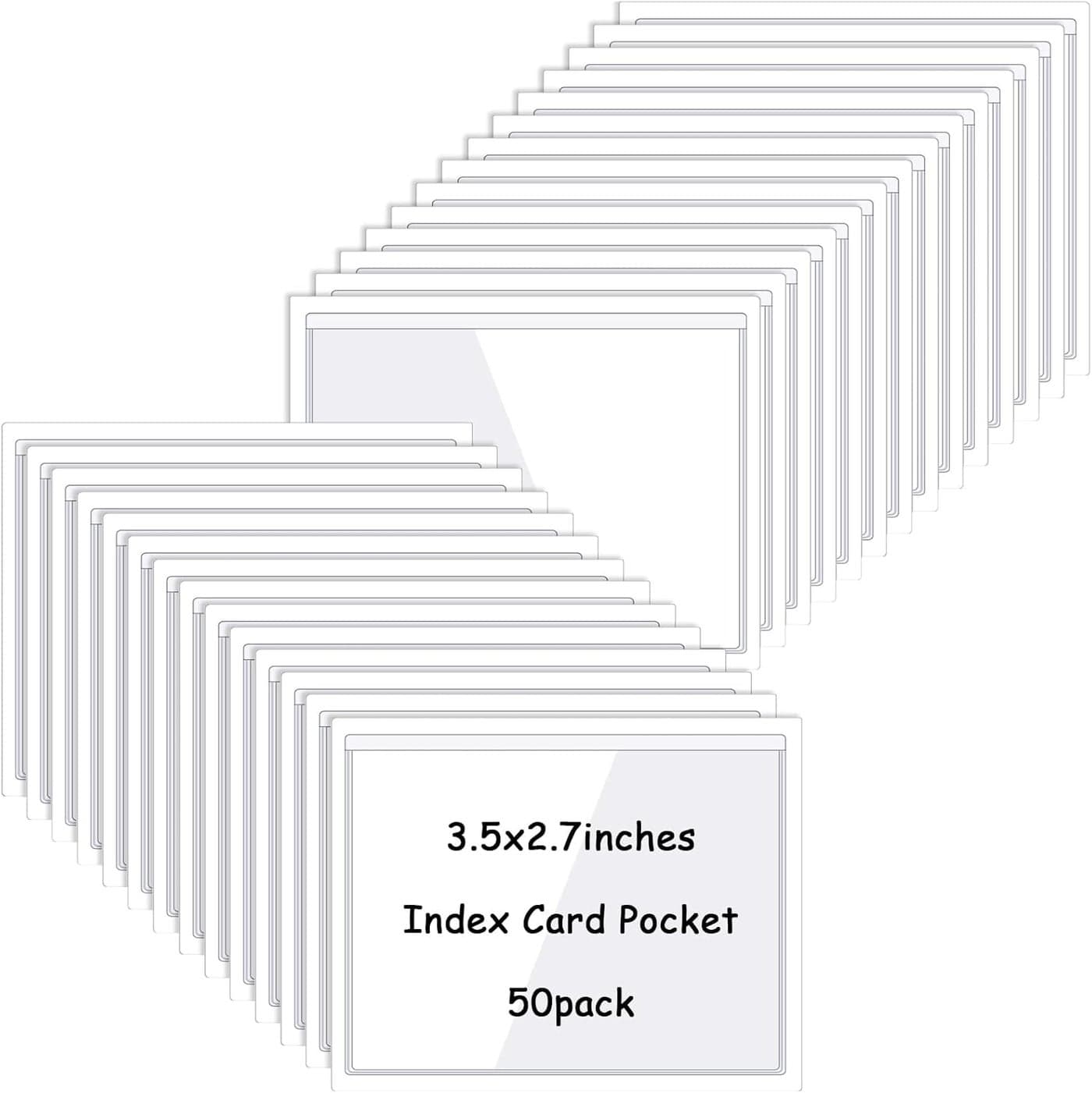 Clear Adhesive Pockets Label Holder 35 x 275 Inch Plastic Photo Sleeves Square Label Pockets Holder for School Library Office Home Business Index Cards Storage Bin Cabinets Supplies50 Pcs