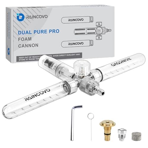 Raincovo Dual Pure Pro Foam Cannon for Pressure Washer, Dual-Bottle Mini Soap Cannon for Pre-Wash and Main Wash, No Dilution Foam Sprayer with 1/4 Inch Quick Connector, Additional 1.1mm Orifice Nozzle