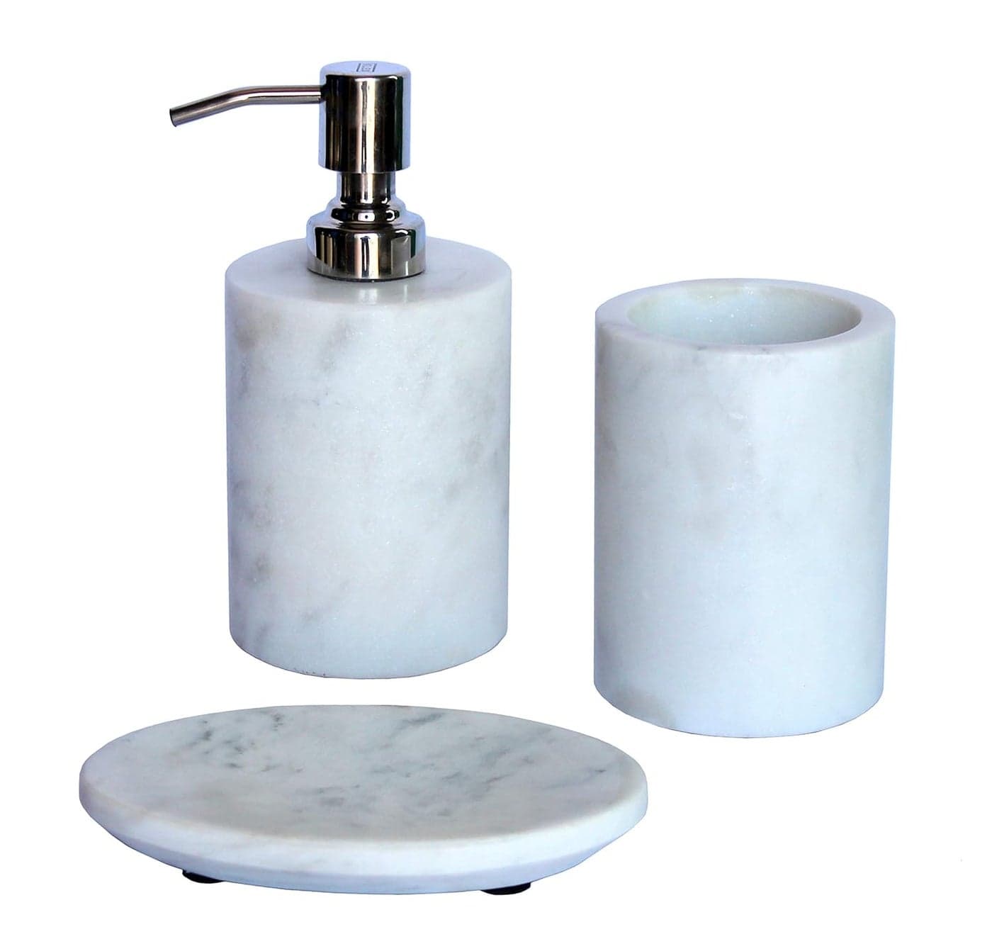 KLEO Marble Stone Bath Accessory Set Soap Dispenser Toothbrush Holder Soap Dish White Set of 3