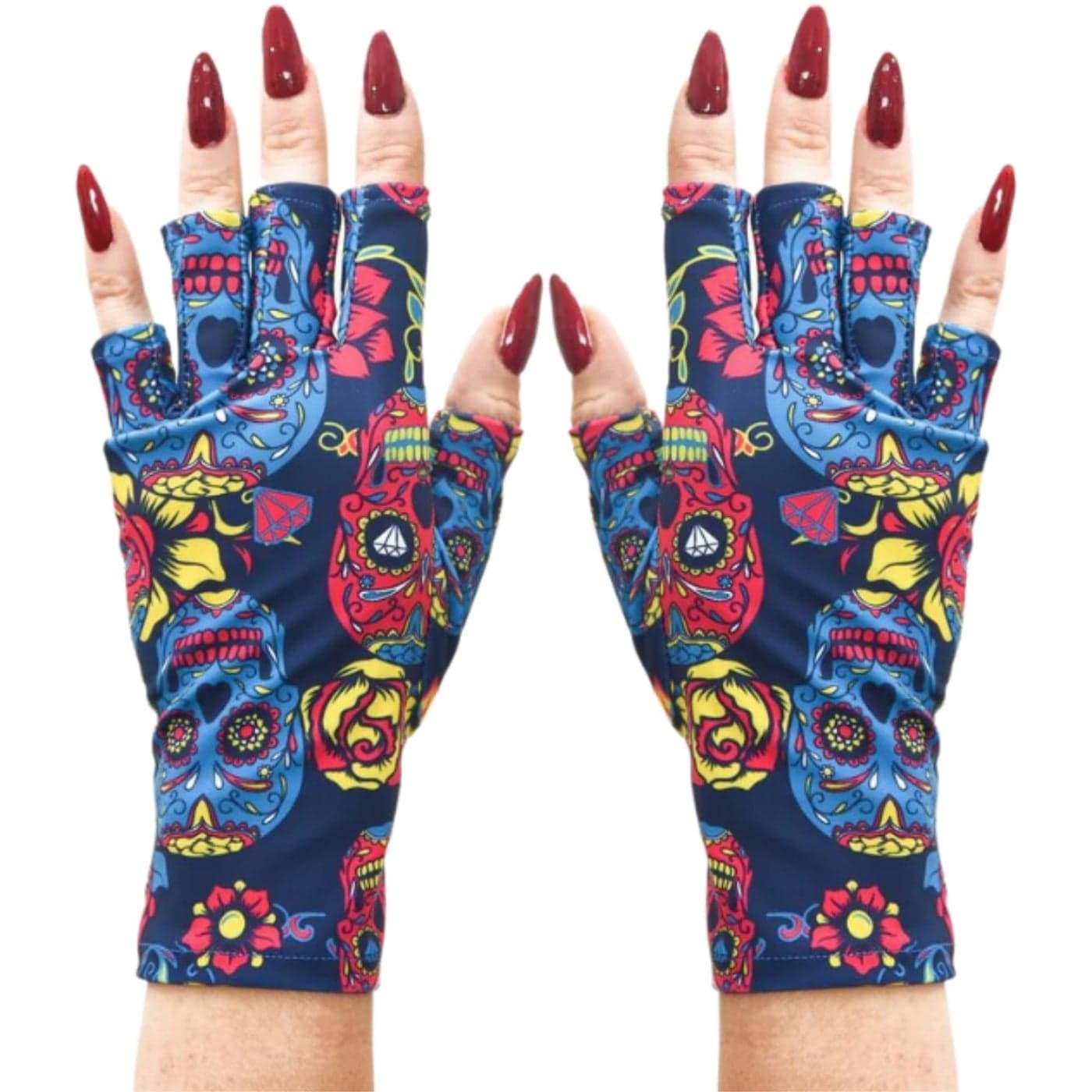 ManiGlovz The Original UPF 50 UV Light Protective Nail Gloves Gel Manicure Gloves and Anti UV Fingerless Gloves for Women Can be Used as Sun Protection Gloves for Driving Hard Core Print