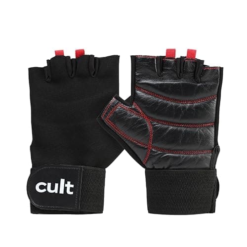 CULT Fitness Training Gloves for Men & Women – Premium Grip Unisex Workout Gloves with Breathable Lycra & Half-Finger Design – Durable, Anti-Slip, Sweat-Absorbent Gym Gloves -Black Red | Large