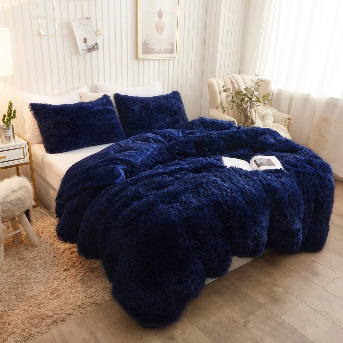 XeGe Plush Shaggy Duvet Cover Luxury Ultra Soft Crystal Velvet Fuzzy Bedding 1PC Fluffy Furry Comforter Cover for Bedroom Home Decoration1 Faux Fur Duvet Cover Zipper ClosureTwin Navy Blue