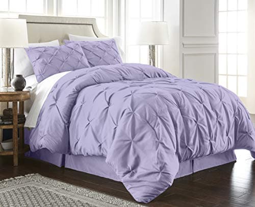Chezmoi Collection Berlin Lavender Pinch Pleat Full Comforter Set, 3-Piece (Comforter and Pillow Shams) - Soft Pintuck, Lightweight All Season Microfiber Bedding