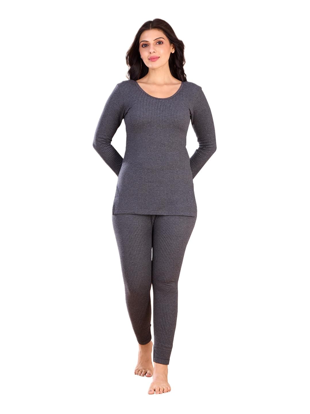 Lux Inferno Women’s Thermal Innerwear Set | Long Top & Bottom | Full Sleeves Round Neck Winter Wear Charcoal