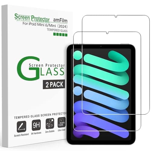 amFilm Screen Protector for iPad mini 7 (2024, 7th Gen) /iPad Mini 6 (2021, 6th Gen), 8.3-Inch Apple Pencil 2nd Compatible 9H Tempered Glass Film, 2 Pack
