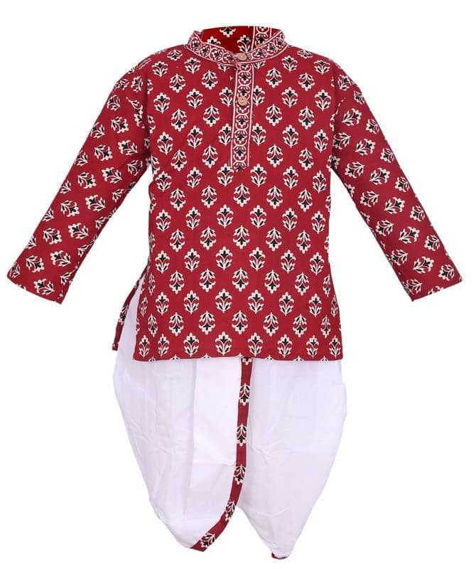 Zingle Boy's Cotton Kurta with Dhoti Set, Round Collar, Full sleves, Dhoti Set for Ethnic Wear.