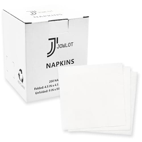 JOWLOT Cocktail Napkins - 200 Count 2-Ply White Napkins Disposable, 4.5 x 4.5 Inch Folded Paper Napkins Bulk Beverage Napkins for Dinner Wedding Bar Party and Everyday Use