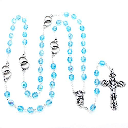 Wedding Rings Catholic Rosary Blue Crystal Beads