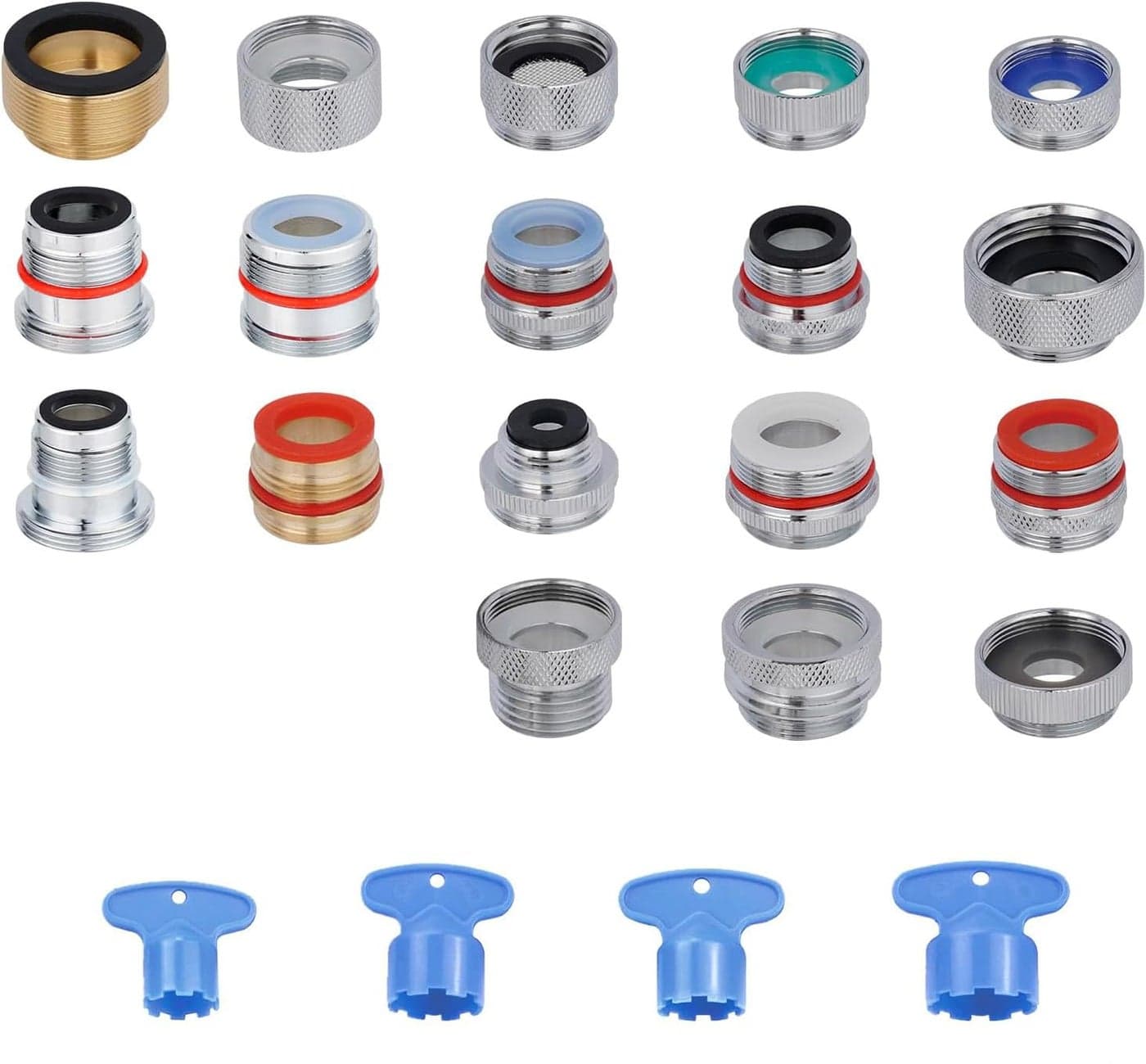 18pcs Faucet Adapter Kit Brass Metal Faucet Aerator Adapter Set, Male Female Sink Faucet Adapter Converter to Garden Hose, Shower Hose, Apply on Both Removable and Insert Aerators
