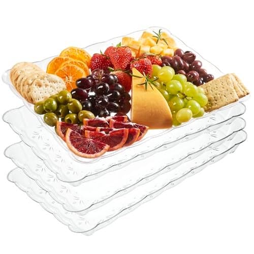 Plasticpro Plastic Serving Trays - Serving Platters Rectangle 9X13 Disposable Party Dish Includes 4 Trays