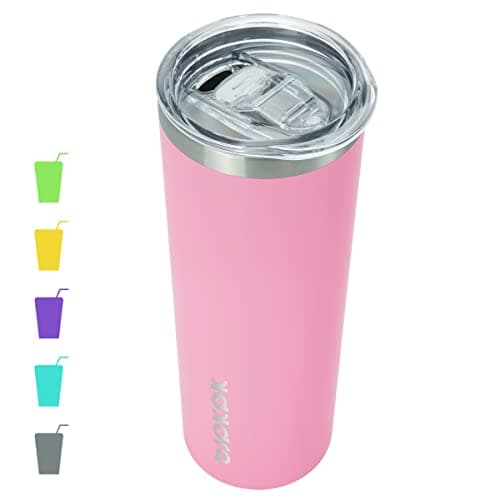 BJPKPK Skinny Insulated Tumbler, Stainless Steel Reusable Slim Insulated Travel Coffee Cup with Lid,Light Pink,20oz