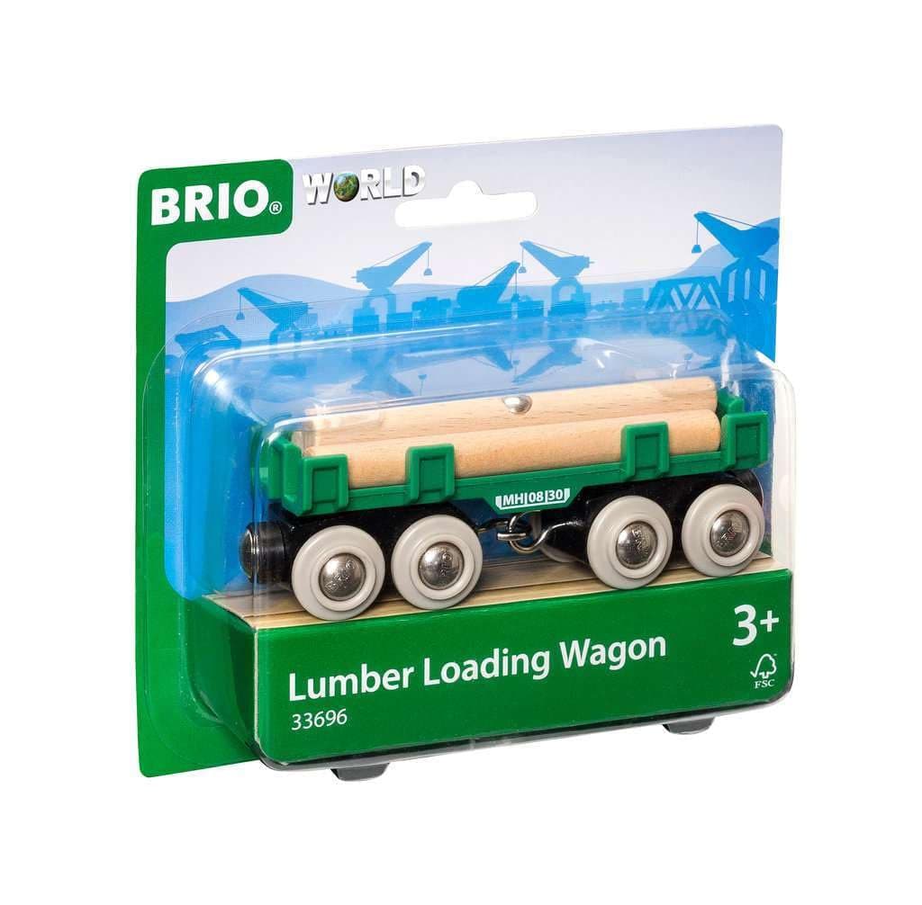 BRIO World - 33696 Lumber Loading Wagon | 4 Piece Toy Train Set for Kids | FSC-Certified Wooden Components | Ideal for Ages 3 and Up - Green