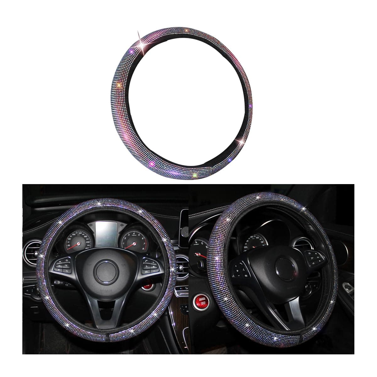 Car Bling Steering Wheel Cover with Rhinestones AntiSlip Elastic Crystal Diamond Steering Wheel Cover Bling Car Accessories for Women Girls Universal Fit 15 Inches Cars SUVs Multicolor