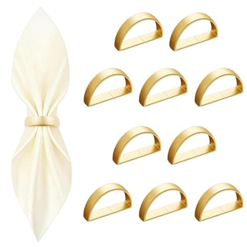 10 Pcs Gold Napkin Rings - Metal Napkin Ring(Semicircle) Stainless Steel Napkin Rings for Table Settings Wedding Christmas Party Dinner Table