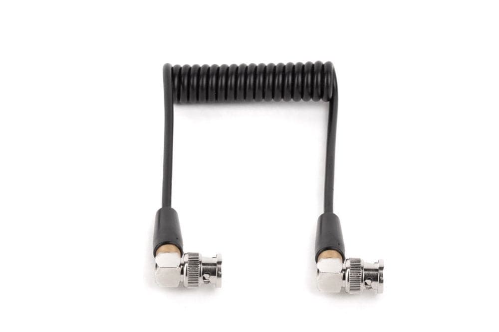 Wooden Camera Coiled BNC to BNC Cable, 10" Resting to 20" Extended, Right-Angle Connectors, HD, SDI, for Wireless Systems and On-Board Monitors