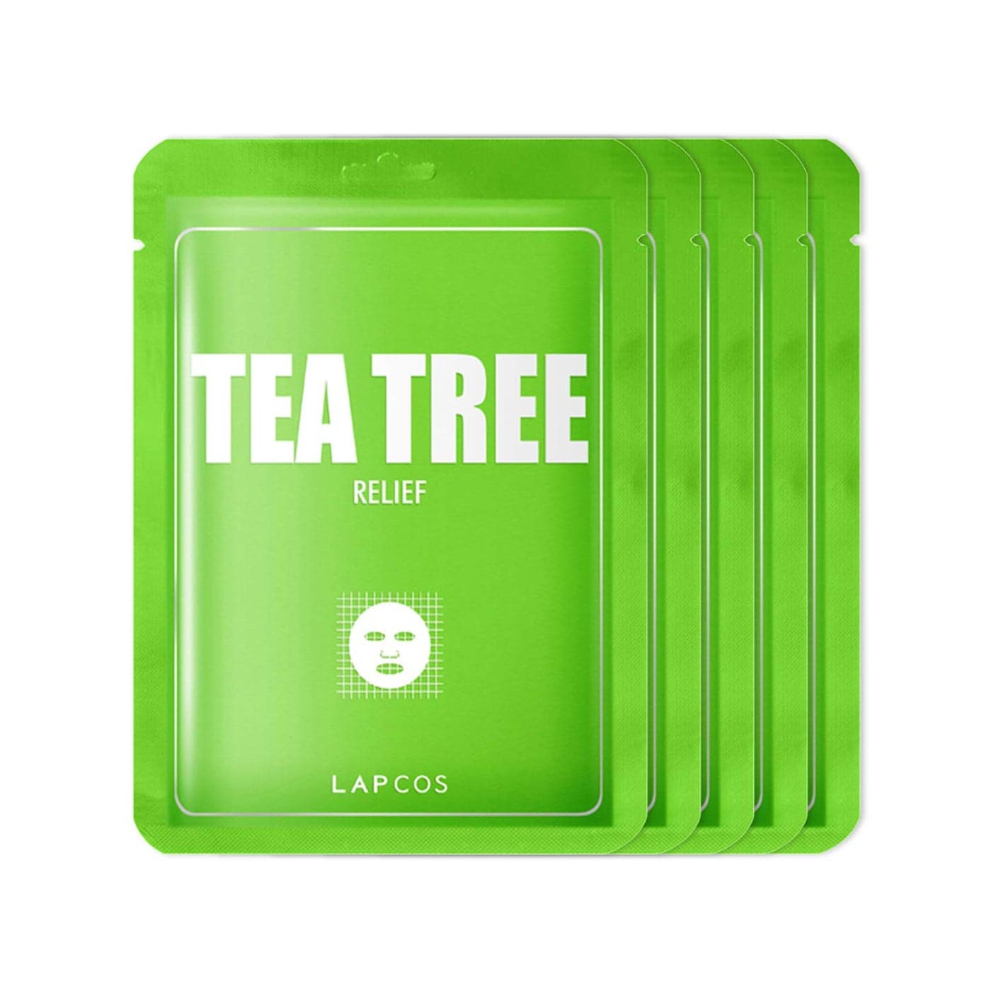 LAPCOS Tea Tree Sheet Mask Daily Soothing Face Mask Treats Acne Clears Pores Korean Beauty Favorite 5Pack