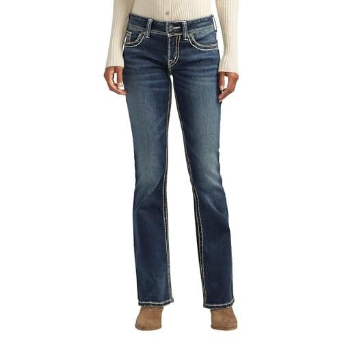 Silver Jeans Co. Women's Suki Mid Rise Curvy Fit Bootcut Jeans, Indigo, 33W x 32L