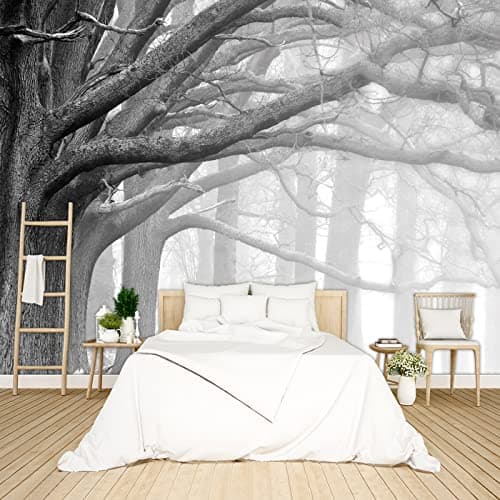 BZHXBZ Beautiful Nature Grey Forest Wallpaper Big Tree Jungle Landscapes Bedroom Black and White Scenery murals Office Decor Living Room tv Background Large wall Mural 137x96 Not Peel and Stick