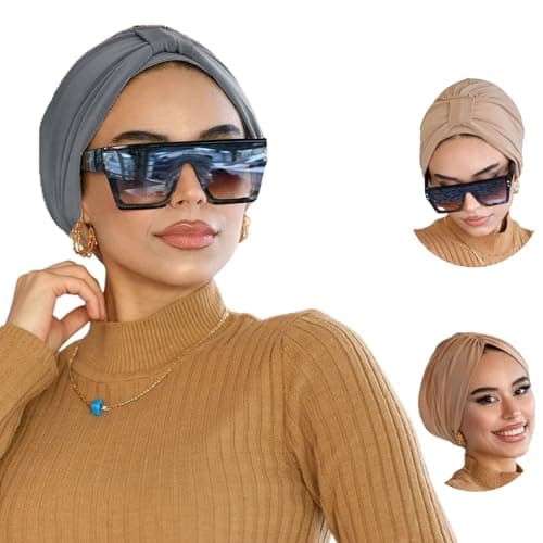 Gray Band Turbans for Women, Breathable Instant Turban|Standard Size Stretchable Cotton, Non-Slip Sandy|For Casual Sports, Swimming, Special Days|Pre-tied Scarf, Hijab Cap&Undercap, Head&Hair Wrap