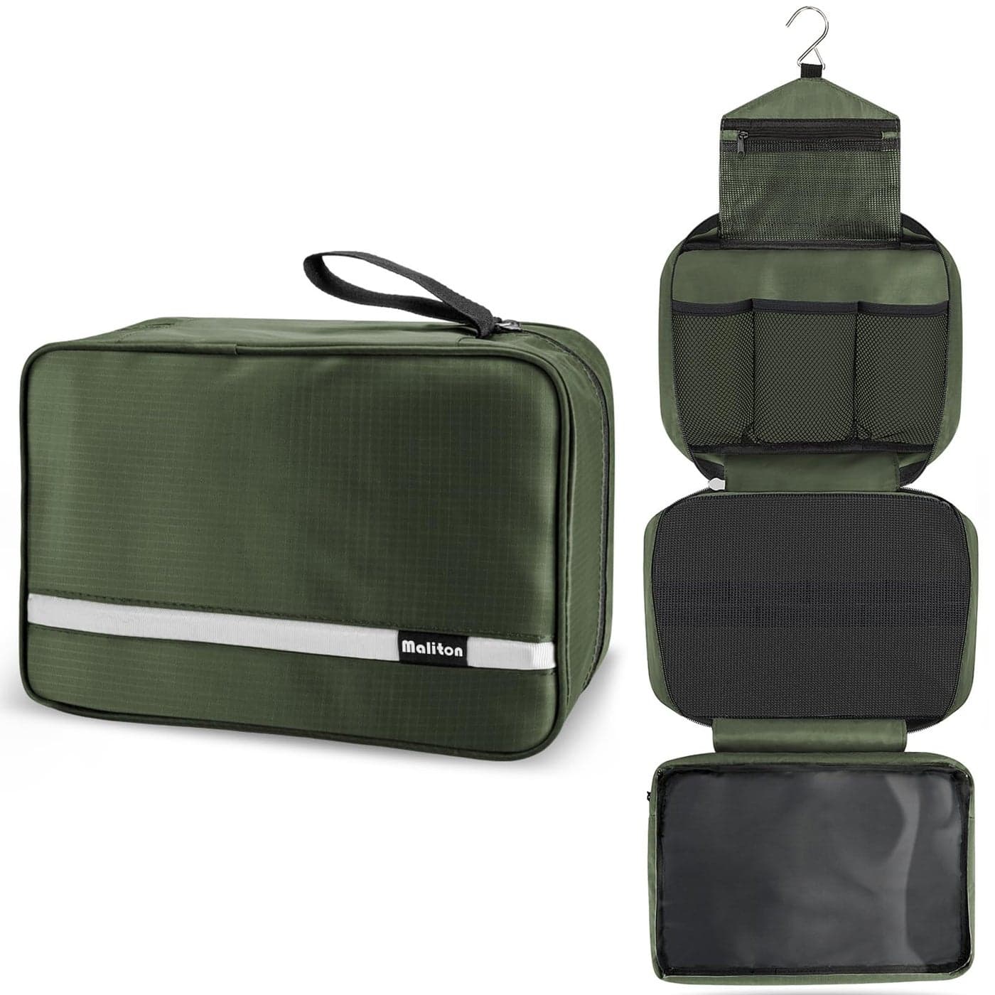 Maliton Toiletry Bag for Men Women Large Toiletry Bags for Traveling Hanging Toiletry Bag Hygiene Bag with 4 Compartments Waterproof Bathroom Shower BagOlive Green