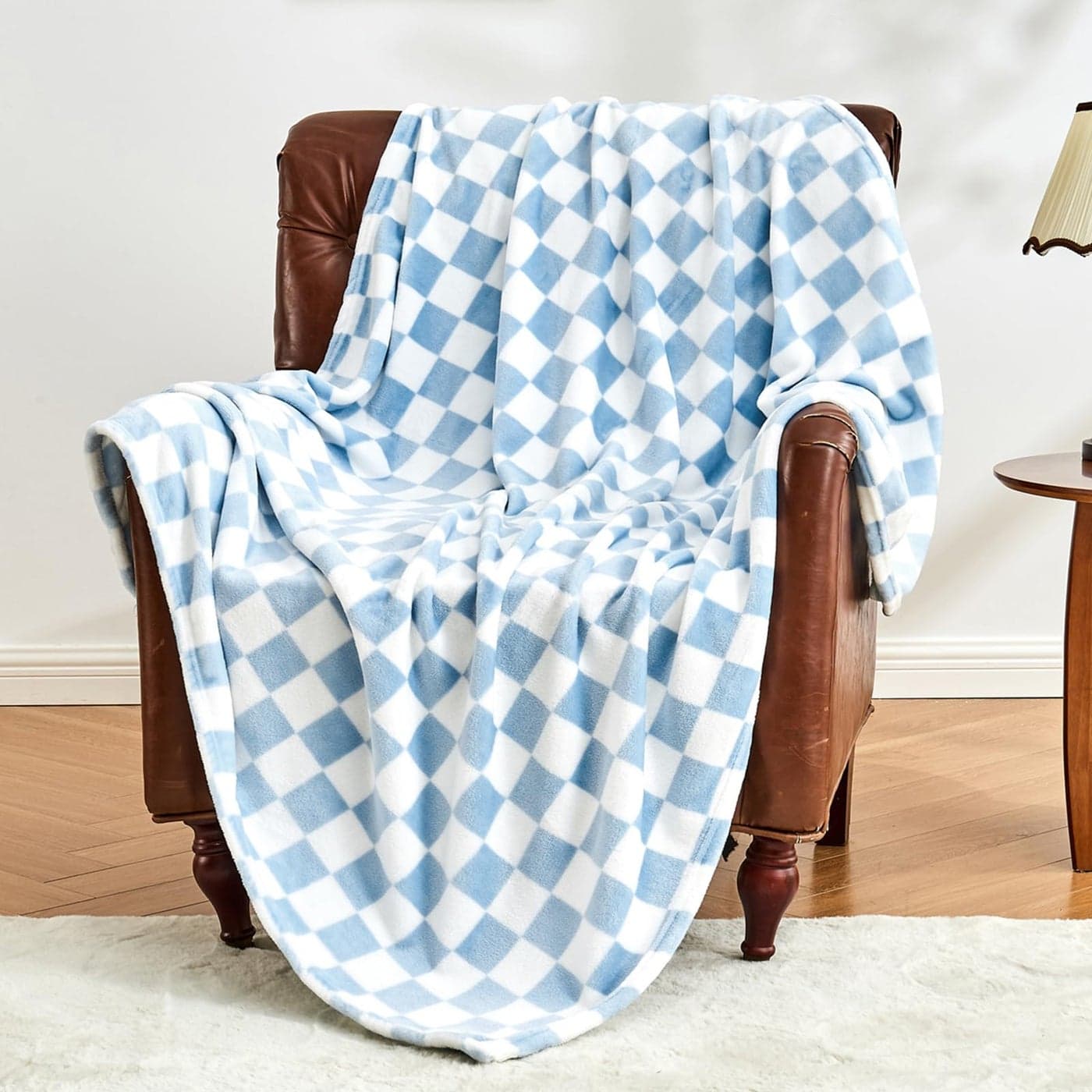 Edenleaf Checkered Blanket Flannel Throw Blankets Soft Cozy Checkered Grid Print Chessboard Gingham Pattern Throws for Bed Sofa Couch for All Seasons 50x60 Inch Blue
