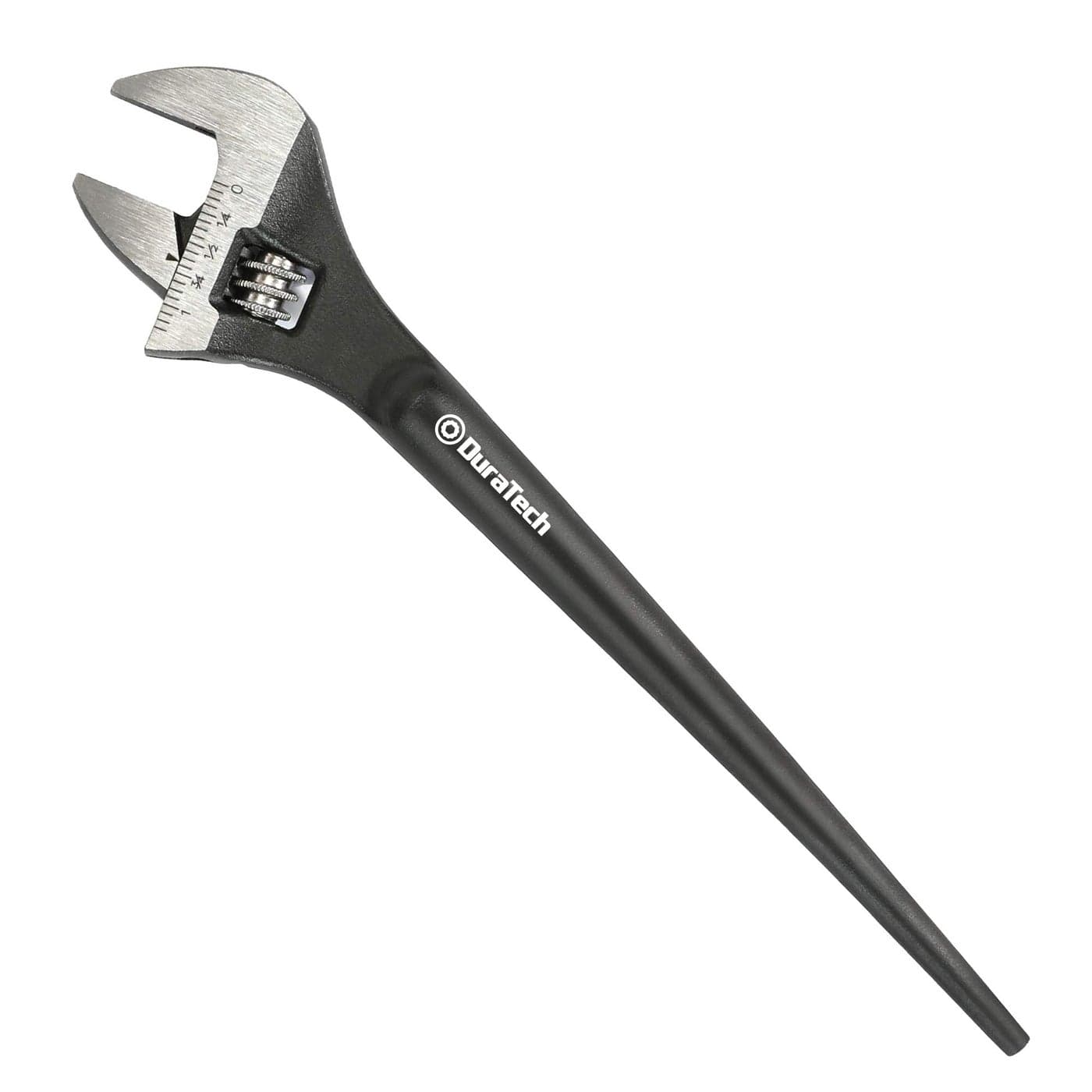 DURATECH 8Inch Adjustable Construction Spud Wrench Black Oxide Finish CRV Steel SAE and Metric Scale Marked Alignment Holes and Tail Crowbar Features