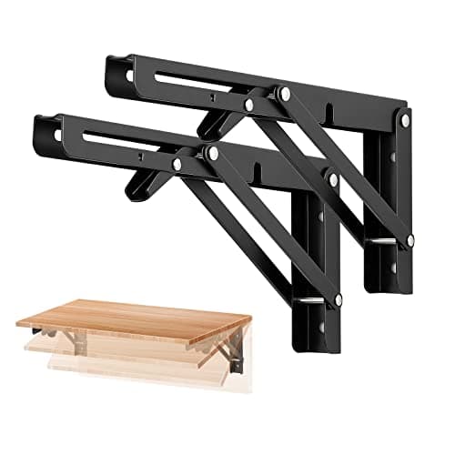Ravinte 10 Inch Folding Shelf Brackets - Matte Black Collapsible Heavy Duty Brackets for Table Bench - Space Saving, 4 Pack