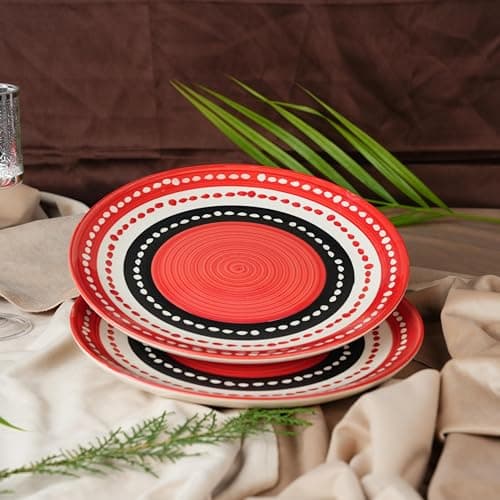 Caffeine Ceramic Handmade Stoneware Red Dotted Quarter Plate 7”(Set of 2 Dishwasher & Microwave Safe)