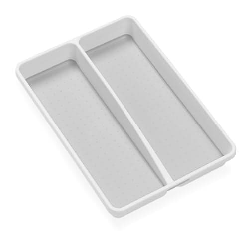 madesmart Classic Mini Utensil Tray, Soft Grip, Non-Slip Kitchen Drawer Organizer, 2 Compartments, Multi-Purpose Home Organization, BPA Free, White