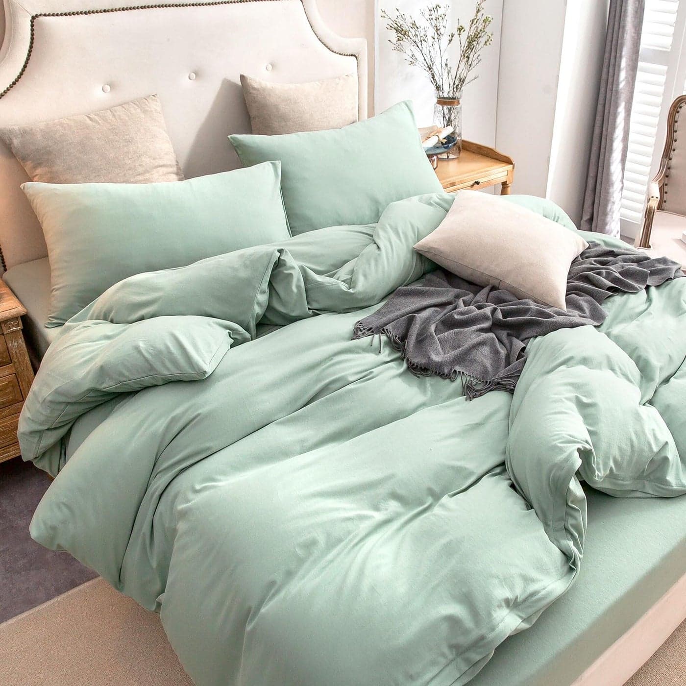 PURE ERA Jersey Knit Duvet Cover Set 100 TShirt Cotton Super Soft Comfy 3pc Bedding Set with Zipper Closure Solid Sage Green King