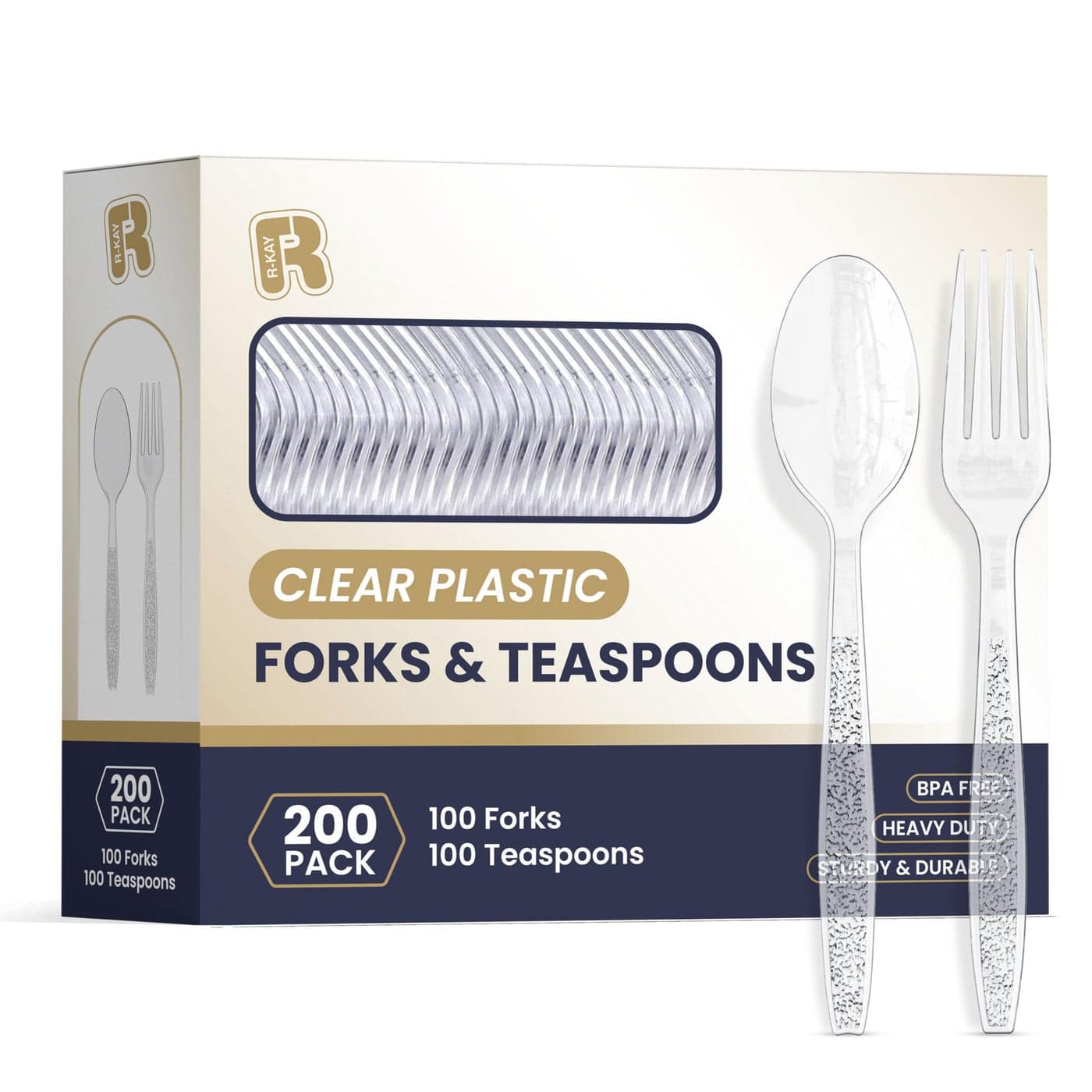200 Count Plastic Silverware Heavy Duty Clear Plastic Forks And Spoons Set BPA Free Plastic Utensils Set Heat Resistance Cutlery For All Occasions