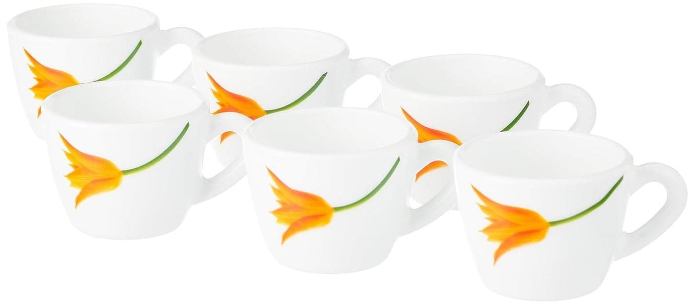 Larah By Borosil Firefly Opalware Cup Set of 6 pcs TeaCoffee Cups 90 ml Microwave Dishwasher Safe BoneAsh Free Crockery Set Ideal for Daily Use Gifting White