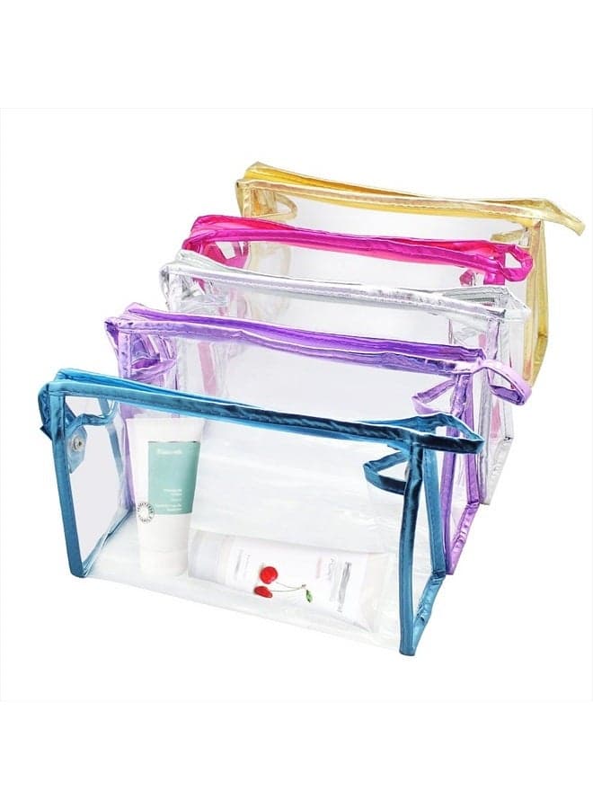 5 Pcs Clear Waterproof Cosmetic Bag with Zipper, PVC Transparent Plastic Makeup Organizing Bags Travel Toiletry Pouch for Bathroom, Vacation and Organizing