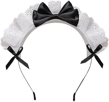 Juroicessry Black Women Girls for Lolita Headband Lace Bow Hair Band Maid Anime Cosplay Headwear Ribbon Bowknot Womens Fashion Headbands Cute Hair Band Party Hair Accessories