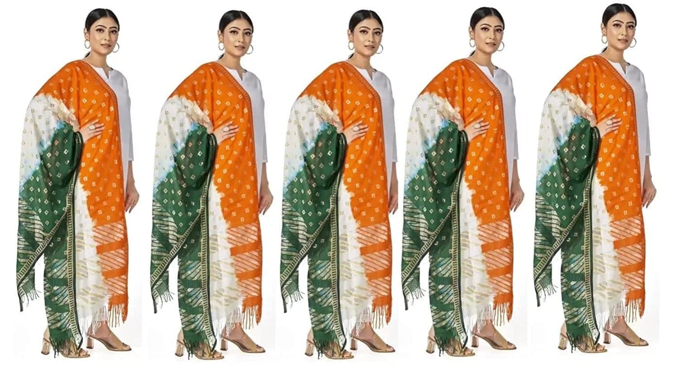KBNBJ Republic Day/Independence Day Tricolor Stole, Dupatta, Scarf for Adults & Kids | Pack of 5pcs | Tiranga Accessories for Patriotic Celebrations | Lightweight & Comfortable