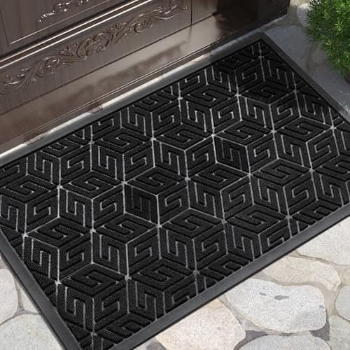 Yimobra Doormat Outdoor Entrance 29.5x17, All-Weather Waterproof Outdoor Mats for Front Door, Non Slip Rubber Door Mat for Patio Proch Outside Entryway Indoor, Black